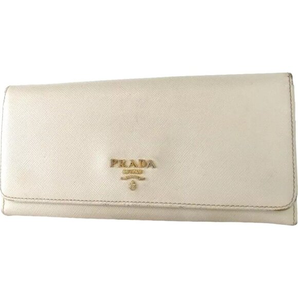 840136AM (C1) Prada Wallet Long Ivory Leather
